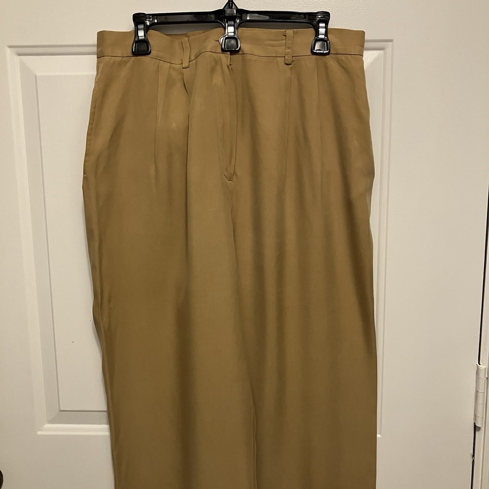 Hugo Buscati Pants Women's 16 Tall Camel Brown Silk Wide Leg  Mid Rise‎ Office